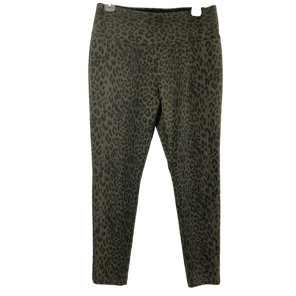 Carmen Animal Print Pants Womens Medium Green Black Stretch Tummy Control Slacks